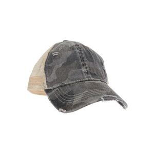Grey Camo Camouflage Mesh Back High Pony CC Ball Cap Hat